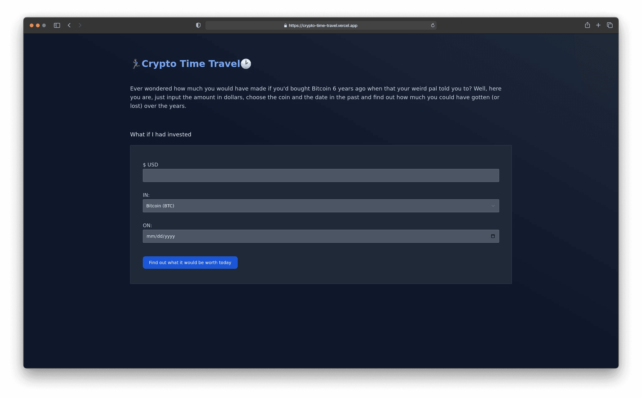 Crypto time travel home page
